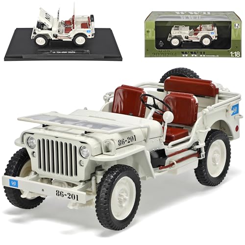 Welly 1/4 TON Army Truck UN Beige Jeep Willys USA Army 2. Weltkrieg 1/18 Modell Auto von Welly