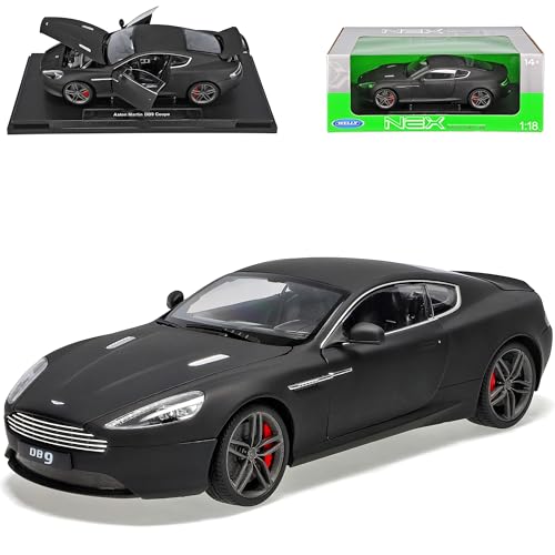 Welly Aston Martin DB9 Matt Schwarz 1/18 Modell Auto mit individiuellem Wunschkennzeichen von Welly