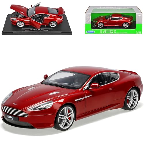 Welly Aston Martin DB9 Rot 1/18 Modell Auto mit individiuellem Wunschkennzeichen von Welly