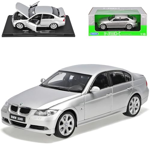 Welly B*M*W 3er 330i E90 Limousine Silber 2005-2012 1/18 Modell Auto mit individiuellem Wunschkennzeichen von Welly