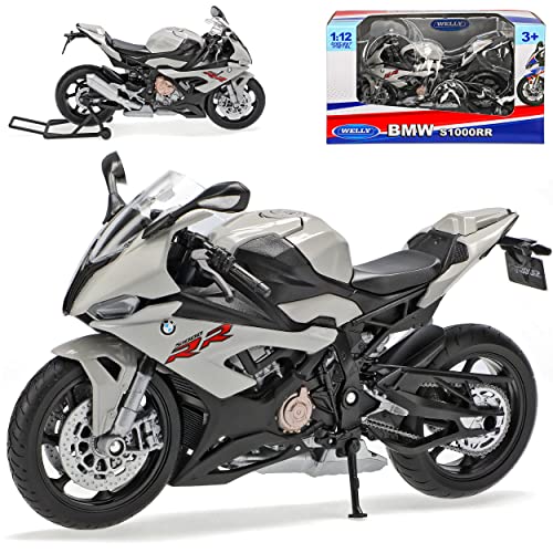 Welly B*M*W S 1000 RR Helles Grau 1/12 Modell Motorrad mit individiuellem Wunschkennzeichen von Welly