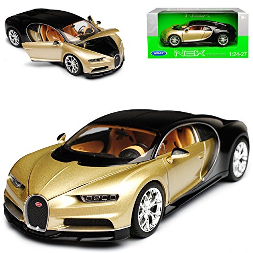 Welly Bugatti Chiron Coupe Beige Gold mit Schwarz Ab 2016 1/24 Modell Auto mit individiuellem Wunschkennzeichen von Welly