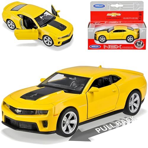 Welly Chevrolet Chevy Camaro SS RS Coupe Gelb ZL1 5. Generation Ab 2009 mit Rückzugsmotor ca 1/43 1/36-1/46 Modell Auto von Welly