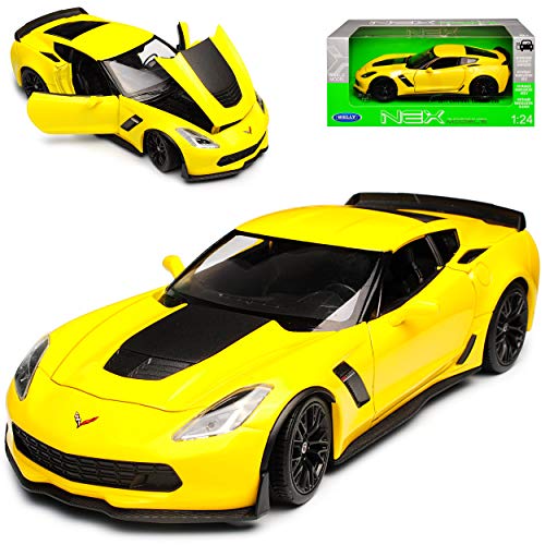 Welly Chevrolet Corvette C7 Z06 Coupe Gelb mit Schwarz Ab 2013 1/24 Modell Auto von Welly