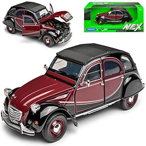 Welly Citroen 2cv Braun Rot Schwarz Charleston 6 Ente 1949-1990 1/24 Modell Auto mit individiuellem Wunschkennzeichen von Welly