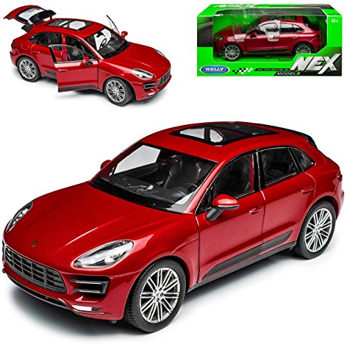 Welly Defekte Verpackung Porsche Macan Turbo Rot Metallic Ab 2014 1/24 Modell Auto mit individiuellem Wunschkennzeichen von Welly