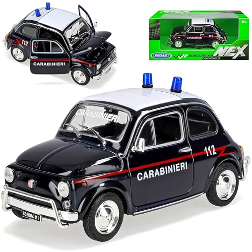 Welly FIAT 500 Klassik Carabinieri Polizei Blau Ur Modell ab 1957 1/24 Modell Auto mit individiuellem Wunschkennzeichen von Welly