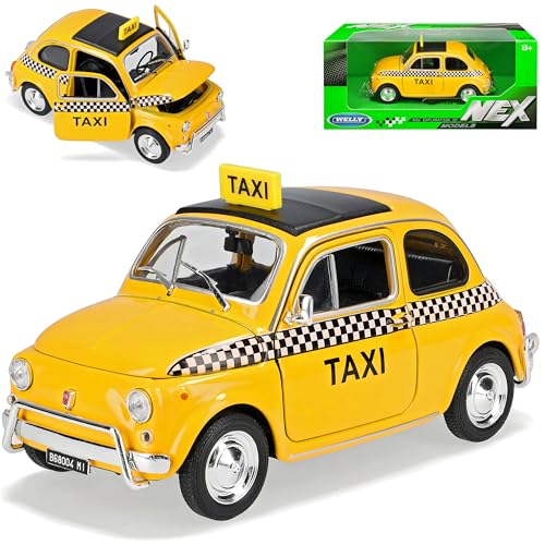 Welly FIAT 500 Klassik New York City Taxi NYC Ur Modell ab 1957 1/24 Modell Auto mit individiuellem Wunschkennzeichen von Welly