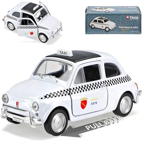 Welly FIAT 500 Klassik Taxi Rom Ítalien Weiss Ur Modell ab 1957 mit Rückzugsmotor ca 1/43 1/36-1/46 Modell Auto von Welly