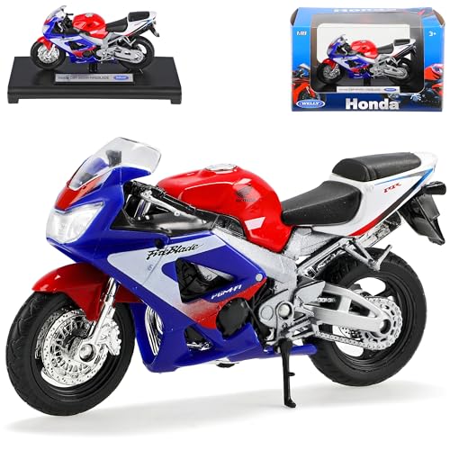 Welly Hond. CBR 900RR Fireblade Rot Blau 1/18 Modell Motorrad mit individiuellem Wunschkennzeichen von Welly