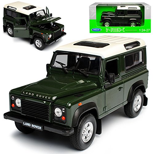 Welly Kompatibel mit Land R*o*v*e*r Defender 90 Grün mit Weissem Dach 3 Türer 1/24 Modell Auto von Welly