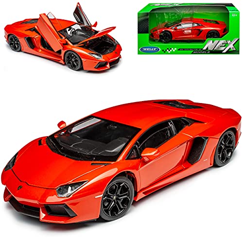 Welly Lamborgihini Aventador LP700-4 Coupe Orange Ab 2011 1/24 Modell Auto mit individiuellem Wunschkennzeichen von Welly