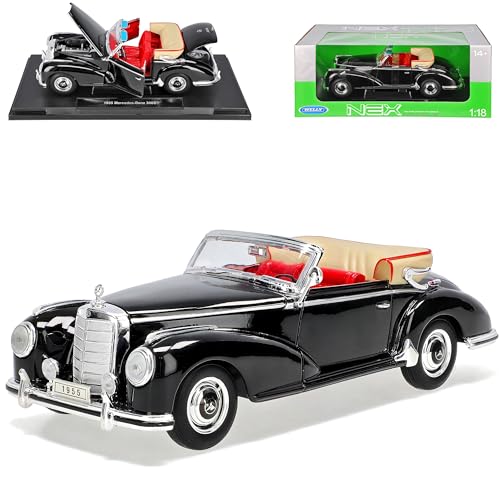 Welly Mercedes-Benz 300S Schwarz Cabrio Offen W188 1955 1/18 Modell Auto mit individiuellem Wunschkennzeichen von Welly