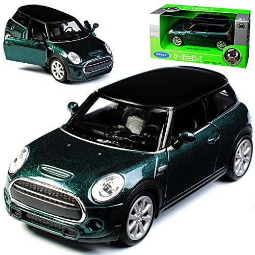 Welly Mini Cooper S F56 New Hatch 3 Türer Dunkel Grün mit Schwarzem Dach Ab 2014 ca 1/43 1/36-1/46 Modell Auto von Welly