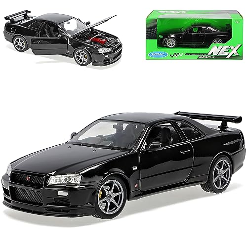 Welly Nisan Skyline R34 GT-R Coupe Schwarz 1998-2002 1/24 Modell Auto mit individiuellem Wunschkennzeichen von Welly