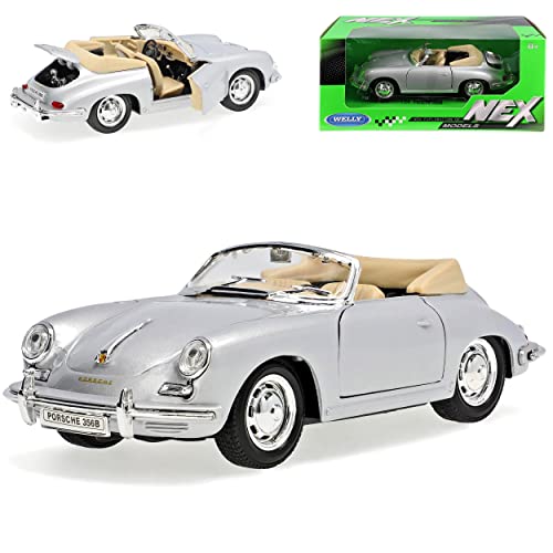 Welly Porsche 356B Cabrio Silber Offen 1959-1963 1/24 Modell Auto mit individiuellem Wunschkennzeichen von Welly