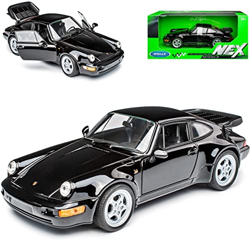 Welly Porsche 911 964 Turbo Coupe Schwarz 1988-1994 1/24 Modell Auto mit individiuellem Wunschkennzeichen von Welly