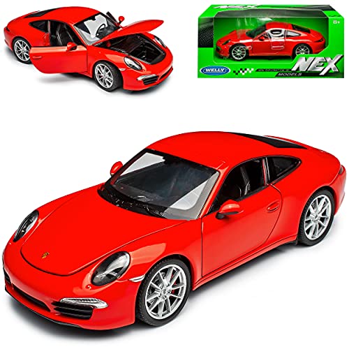 Welly Porsche 911 991 Carrera S Coupe Rot Ab 2012 1/24 Modell Auto mit individiuellem Wunschkennzeichen von Welly