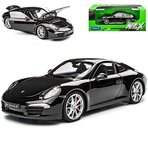 Welly Porsche 911 991 Carrera S Coupe Schwarz Ab 2012 1/18 Modell Auto mit individiuellem Wunschkennzeichen von Welly