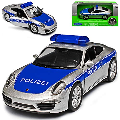 Welly Porsche 911 991 Carrera S Coupe Silber Blau Polizei Ab 2011 ca 1/43 1/36-1/46 Modell Auto von Welly