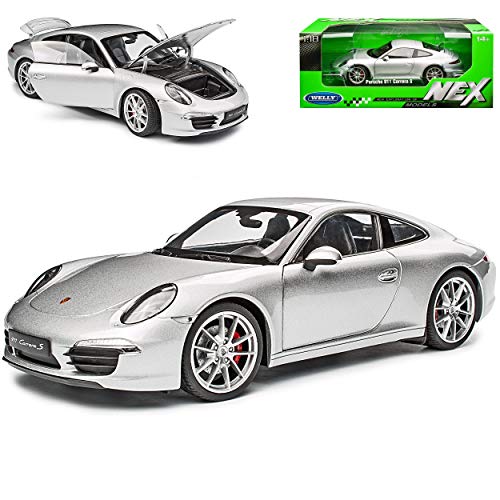 Welly Porsche 911 991 Carrera S Coupe Silber Grau Ab 2012 1/18 Modell Auto mit individiuellem Wunschkennzeichen von Welly