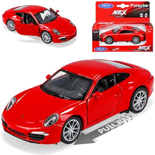 Welly Porsche 911 991 Carrera S Rot Coupe 2011-2019 mit Rückzugsmotor ca 1/43 1/36-1/46 Modell Auto von Welly