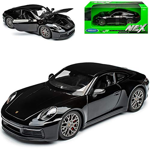 Welly Porsche 911 992 4S Coupe Schwarz Neue Generation Ab 2019 1/24 Modell Auto mit individiuellem Wunschkennzeichen von Welly