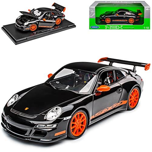 Welly Porsche 911 997 GT3 RS Schwarz mit Orange 2004-2011 1/18 Modell Auto von Welly