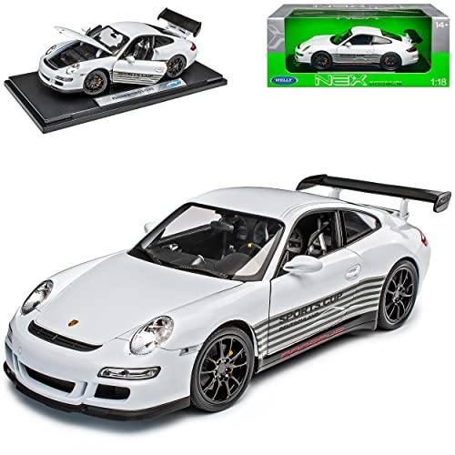 Welly Porsche 911 997 Gt3 GT 3 RS Weiss Sports Cup Version Edition Schwarze Streifen 1/18 Modellauto Modell Auto von Welly