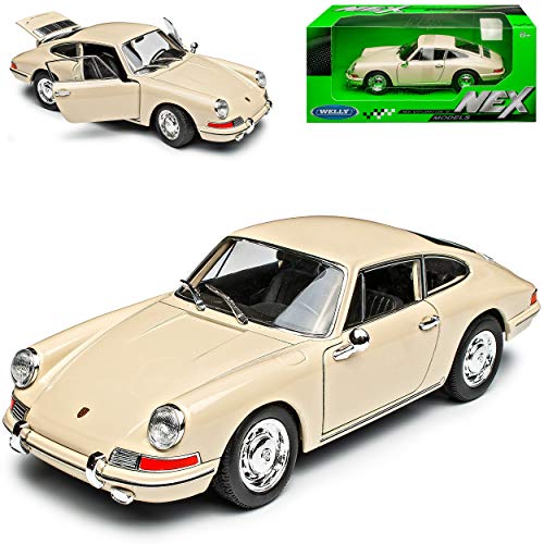 Welly Porsche 911 Urmodell Coupe Beige Cream 1963-1973 1/24 Modell Auto mit individiuellem Wunschkennzeichen von Welly