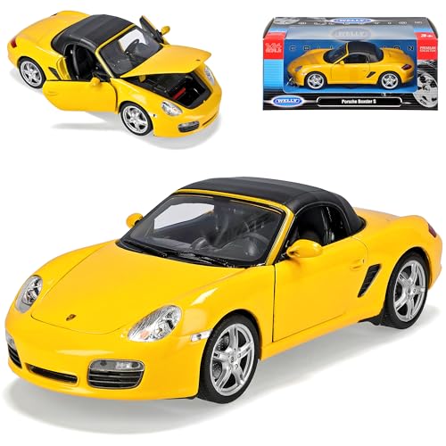 Welly Porsche Boxter S 987 Gelb Mit Soft Top 2004-2012 1/24 Modell Auto von Welly