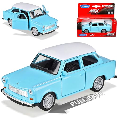 Welly Trabant 601 Limousine Blau mit Weißem Dach und Rückzugsmotor ca 1/43 1/36-1/46 Modell Auto von Welly