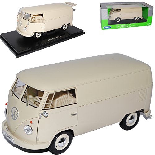 Welly Volkwagen T1 Beige Transporter Kasten Bully Bus 1950-1967 1/18 Modell Auto mit individiuellem Wunschkennzeichen von Welly