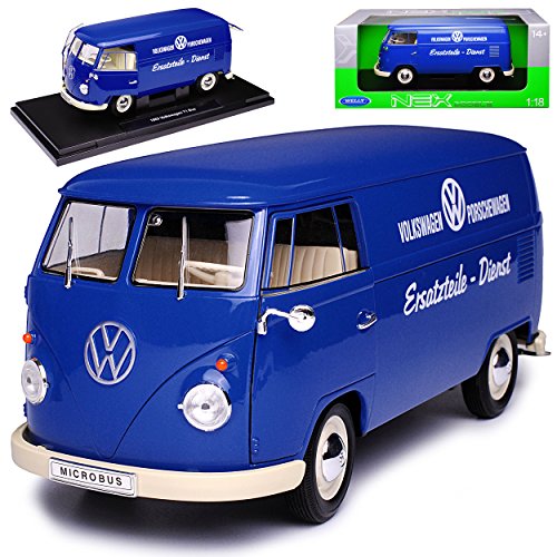 Welly Volkwagen T1 Blau Porsche Wagen Ersatzteile Dienst Samba Bully Bus 1950-1967 1/18 Modell Auto von Welly