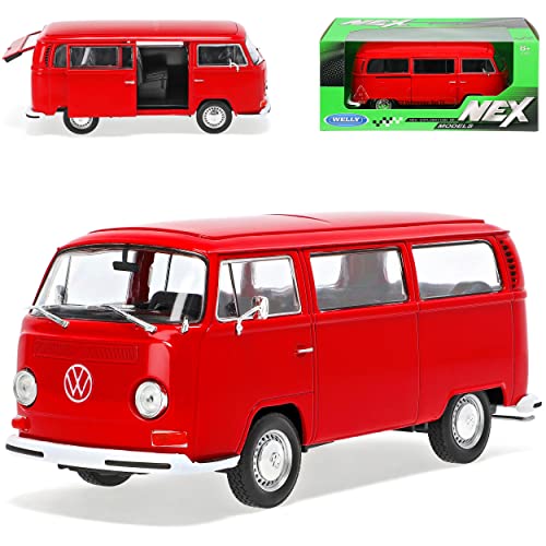 Welly Volkwagen T2 Rot Bus Transporter 1967-1979 1/24 Modell Auto mit individiuellem Wunschkennzeichen von Welly