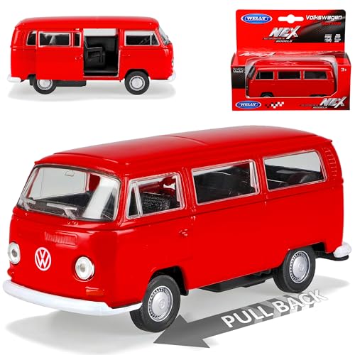 Welly Volkwagen T2 Rot Bus Transporter 1967-1979 mit Rückzugsmotor ca 1/43 1/36-1/46 Modell Auto von Welly