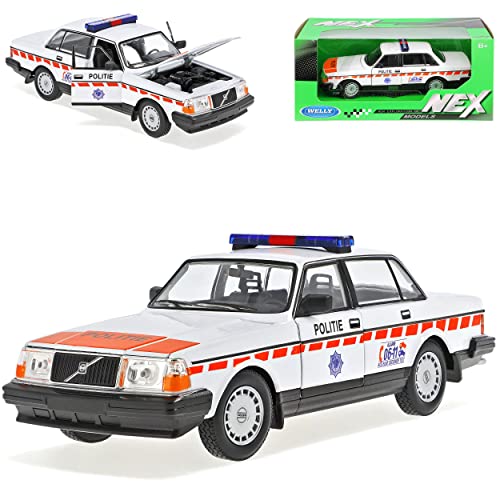 Welly Volvo 240 GL Limousine Weiss Orange Polizei Niederlande Politie 06-11 1974-1993 1/24 Modell Auto mit individiuellem Wunschkennzeichen von Welly