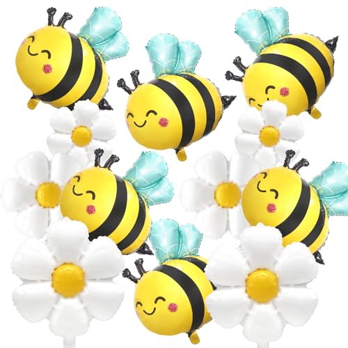 12Stück Helium Ballons Geburtstagsdeko, Schön Gänseblümchen Folienballon Bienen, Kinder Folienballon Geburtstags für Babyparty Hochzeit Party Geburtstag Geschenk Mädchen Junge von Wendergo