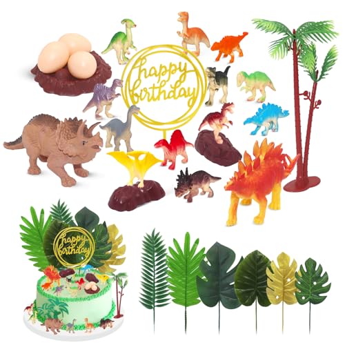 25 Stück Dinosaurier Tortendeko Set Dinosaurier Kuchen Deko Cake Topper Dinosaurier und BäumeJunge Dinosaurier Party Kuchen Dekoration für Kinder Geburtstag Party von Wendergo