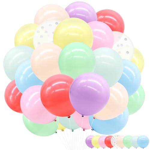 Pastell Regenbogen Luftballons,62 Stück Macaron Ballons,12 Zoll Rosa Blau Grün Gelb Pastellfarben Party Luftballon für Kinder Erwachsene Geburtstag Hochzeit Babyparty Deko (color-Macaroon) von Wendergo