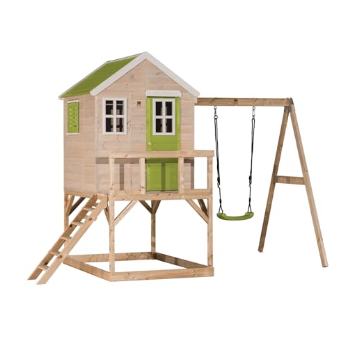 Wendi Toys M23L Kinderspielhaus Outdoor mit 90 cm Plattform & Schaukel, 192 x 350 x 242 cm, Grau, FSC Holz – Spielplatz für Garten, Spielhaus Kinder Outdoor Holz für Kinder ab 3 Jahren von Wendi Toys