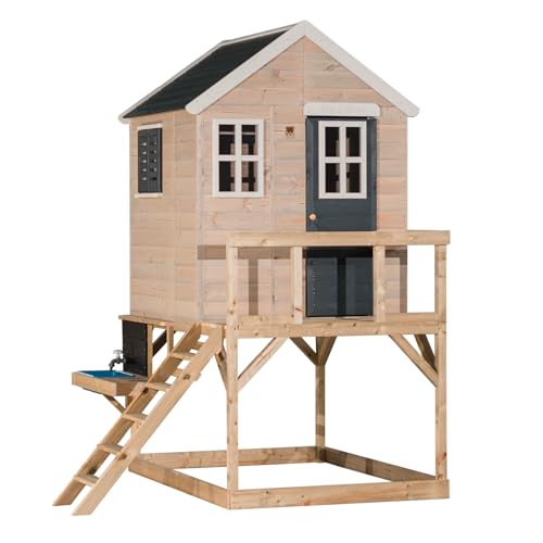 Wendi Toys M21G-K Outdoor Spielhaus mit Küchenaufsatz, 90 cm hohe Plattform, 160 x 200 x 242 cm, grau, strapazierfähiges FSC-Holz - lustiges Gartenspielgerät für Kinder von Wendi Toys