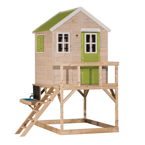 Wendi Toys M21L-K Spielhaus Kinder Garten mit Outdoor-Küche und 90 cm Plattform, 167 x 197 x 242 cm, Grün, FSC Holz – Abenteuerspielhaus mit Matschküche, ideales Kinderspielhaus für Gartenaktivitäten von Wendi Toys