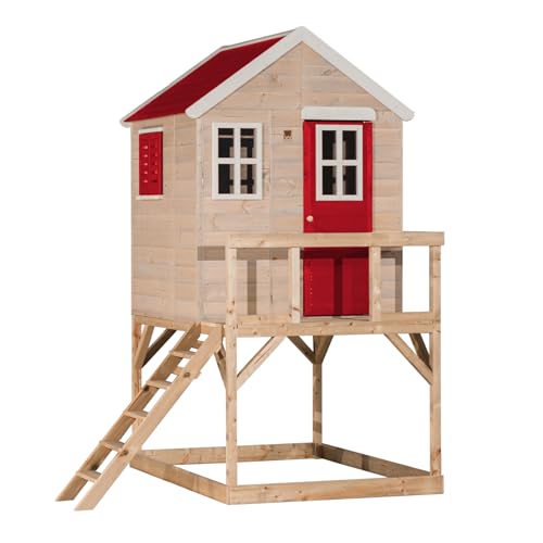 Wendi Toys M21R Kinderspielhaus aus FSC-Holz, 90 cm Plattform, Fensterläden, 167 x 197 x 242 cm, Rot – Gartenhaus Holz-Klettergerüst für Gartenabenteuer und endlosen Spaß von Wendi Toys