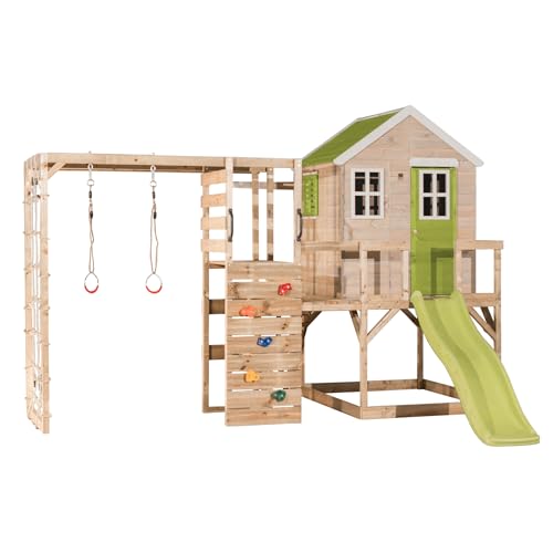 Wendi Toys M22L-G Outdoor Gym Spielset für Kinder, 340 x 360 x 242 cm, grün - stabile Holzausführung mit Kletterwand, ideal für energetisches und aktives Spielen von Wendi Toys