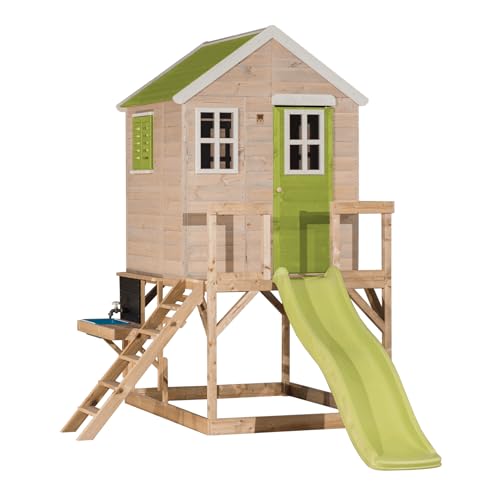 Wendi Toys M22L-K Spielhaus mit Rutsche und Outdoorküche, 310 x 197 x 242 cm, Grün, FSC Holz – Robustes Gartenhaus für Kinder, wetterfestes Kinderspielhaus Outdoor, ideal für Gartenaktivitäten von Wendi Toys