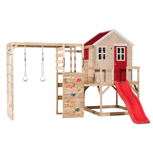 Wendi Toys M22R-G Kids Gym Spielset 340 x 360 x 242 cm rot - hochwertige Holzkonstruktion mit Kletterwand, konzipiert für aktives Spielen und Abenteuer von Wendi Toys