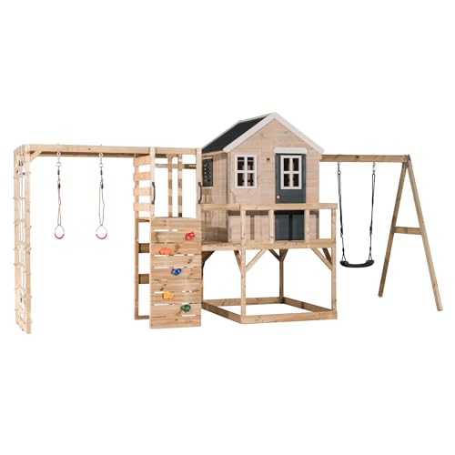 Wendi Toys M23G-G Abenteuerspielhaus mit Fitnesseinrichtungen, Einzelsitzschaukel, 90 cm Plattform, 200 x 510 x 242 cm, grau - stabile Outdoor-Struktur für aktive Kinder, umweltfreundliches Design, von Wendi Toys