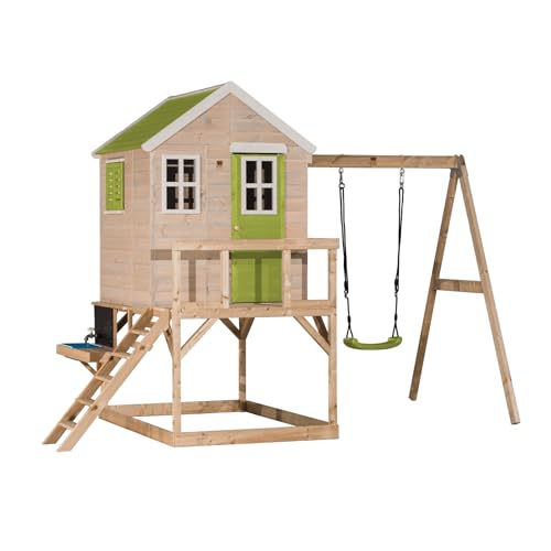 Wendi Toys M23L-K Kinderspielhaus Outdoor mit Schaukel und Küche, 192 x 350 x 242 cm, Grün, FSC Holz – Gartenspielplatz für Kinder, wetterfestes Spielhaus mit Schaukel und Outdoor-Küche von Wendi Toys