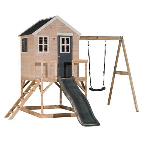 Wendi Toys M24G Outdoor-Spielstruktur für Kinder mit Schaukel, 177 cm Rutsche, 330 x 350 x 242 cm, Grau – FSC-zertifiziertes Holz, einfacher Aufbau von Wendi Toys